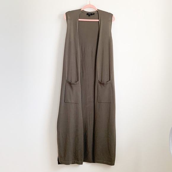 Theory Torina Army Green Long Sleeveless Merino Wool Duster Cardigan Sweater Sm - Picture 3 of 9